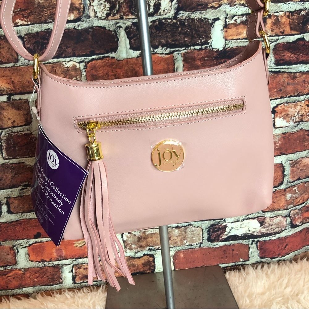 NWT Joy Mangano Cranberry Leather Crossbody Bag with RFID Protection